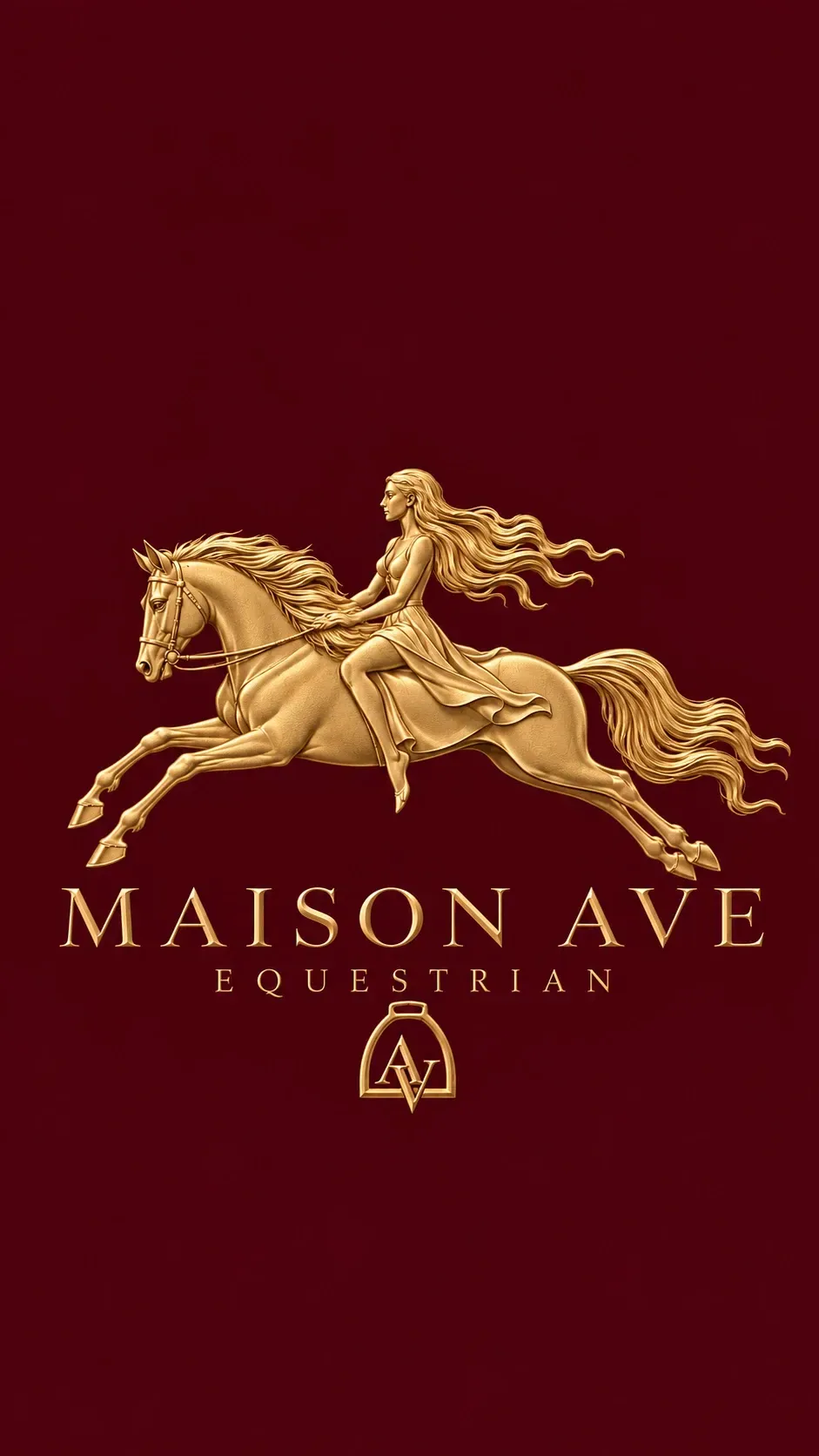 Логотип Maison Ave Equestrian, золото на бордовом